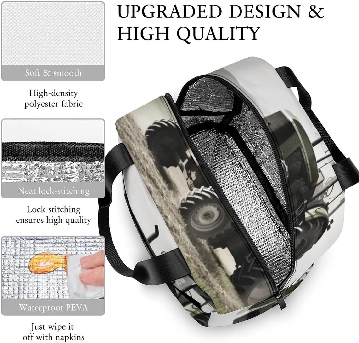 Lunch Bag for Women Men Lunch Box Reusable Tractor Agriculture Tranquil Lunch Tote Bag Leakproof Lunch Cooler Bag for Work