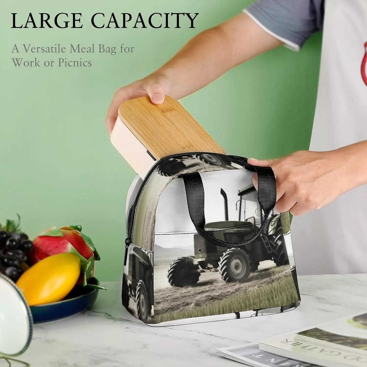 Lunch Bag for Women Men Lunch Box Reusable Tractor Agriculture Tranquil Lunch Tote Bag Leakproof Lunch Cooler Bag for Work