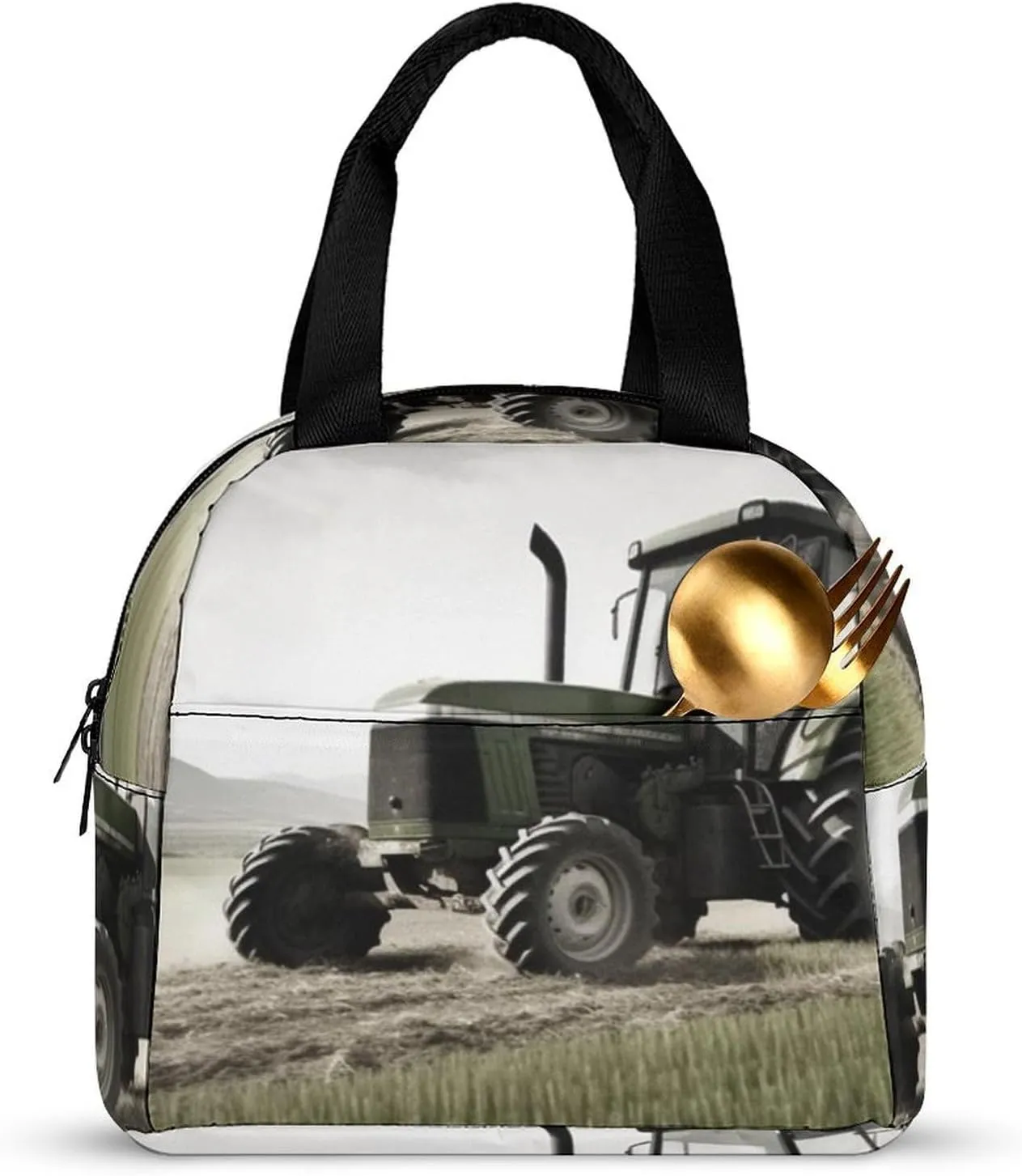 Lunch Bag for Women Men Lunch Box Reusable Tractor Agriculture Tranquil Lunch Tote Bag Leakproof Lunch Cooler Bag for Work