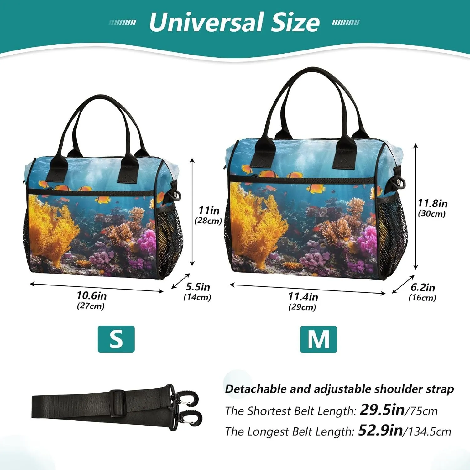 Lunch Bag for Women Men, Seafloor View Reusable Insulated Lunch Box, Large Capacity Leakproof Lunch Cooler Bags for Work Travel Picnic