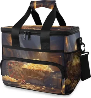 Lunch Bag Popcorn Cinema Insulated Cooler Bag Reusable Lunch Box with Shoulder Strap for Picnic Hiking Camping Work