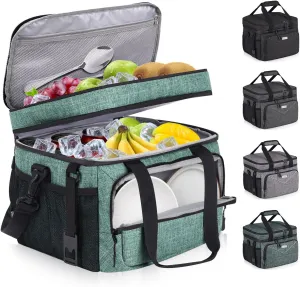 Lunch Box for Men Women,Reusable Large Double Deck Tactical Insulated Lunch Bag with Adjustable Shoulder Strap,Leakproof Tote Cooler Bag for Work Adults Picnic Beach Office-24 Cans
