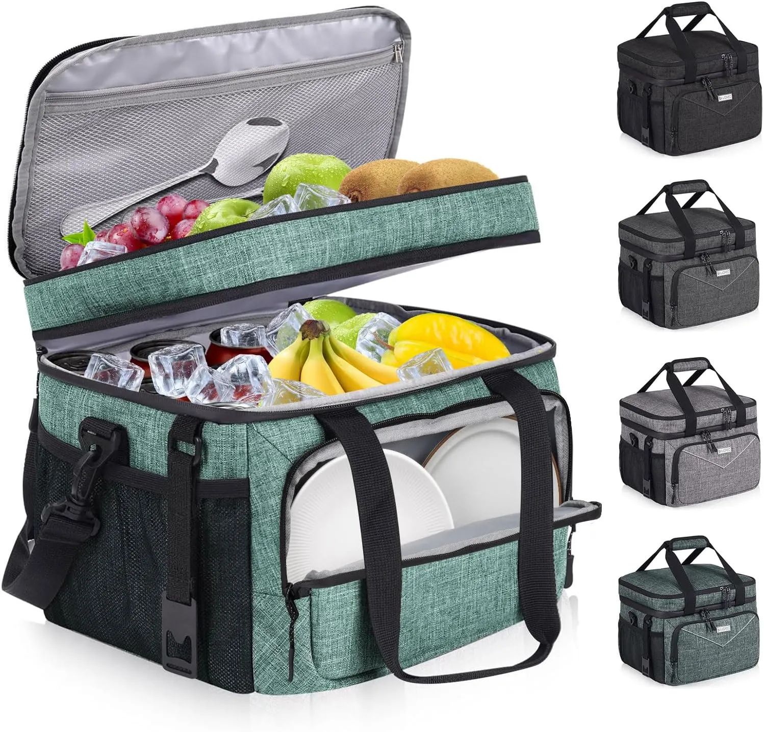 Lunch Box for Men Women,Reusable Large Double Deck Tactical Insulated Lunch Bag with Adjustable Shoulder Strap,Leakproof Tote Cooler Bag for Work Adults Picnic Beach Office-24 Cans