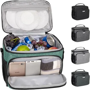 Lunch Box for Men Women,Reusable Large Double Deck Tactical Insulated Lunch Bag with Adjustable Shoulder Strap,Leakproof Tote Cooler Bag for Work Adults Picnic Beach Office-Green,12 Cans