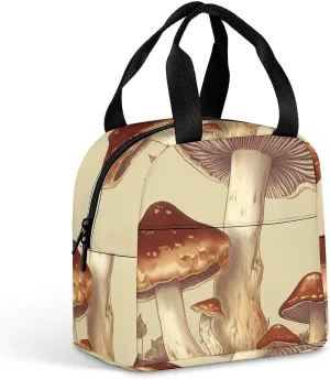 Lunch Box Vintage Edible Mushrooms Lunch Bags for Women Men Reusable Lunchbox Leakproof Tote Bag for Office Work Picnic Hiking