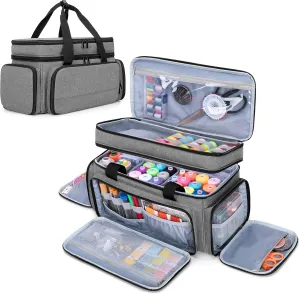 LUXJA Large 2 Layers Sewing Organizer Bag with 5 Detachable Dividers, Sewing Storage Bag for Sewing Supplies (Bag Only), Gray