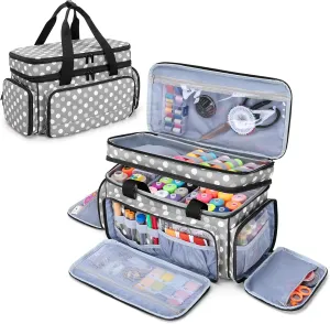 LUXJA Large 2 Layers Sewing Organizer Bag with 5 Detachable Dividers, Sewing Storage Bag for Sewing Supplies, Polka Dots