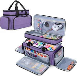 LUXJA Large 2 Layers Sewing Organizer Bag with 5 Detachable Dividers, Sewing Storage Bag for Sewing Supplies, Purple