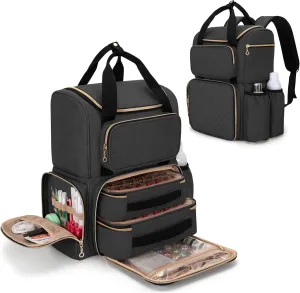 LUXJA Nail Polish Organizer (Backpack Version) Holds 70 Bottles and a Nail Lamp, Travel Nail Bag with 2 Removable Cases and Tools Storage Pockets (Patent Pending), Black
