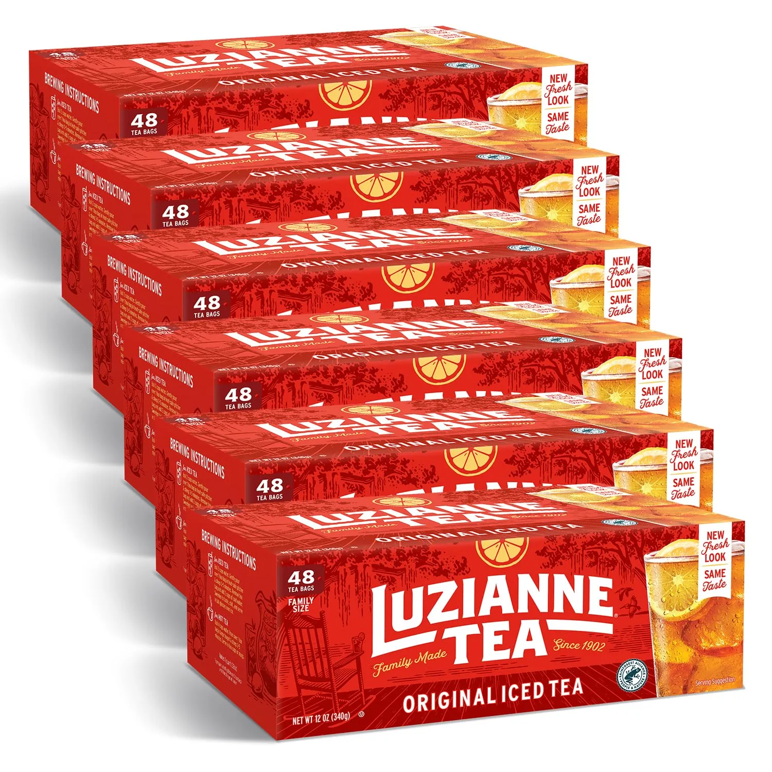 Luzianne Unsweetened Iced Tea Bags, Family Size, 48ct Box (Pack of 6)
