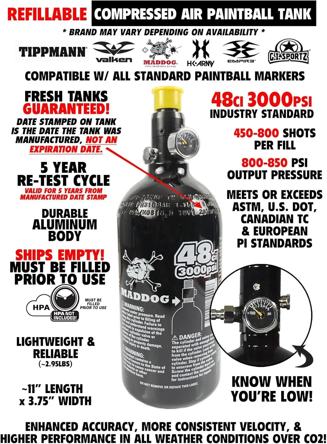 Maddog Empire Mini GS Full Auto Paintball Gun Marker w/HPA Tank, Empire Halo Too Loader, Thermal Anti-Fog Paintball Mask Goggle, Neck Protector, 4 3 Harness & (4) Pods Starter Package