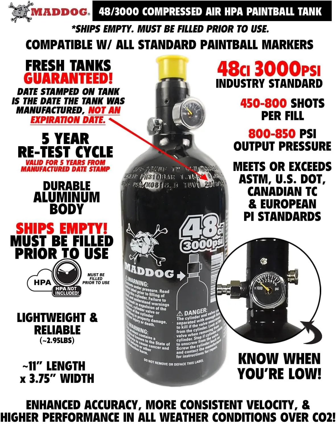 Maddog Empire Mini GS Full Auto Paintball Gun Marker w/HPA Tank, Empire Halo Too Loader, Thermal Anti-Fog Paintball Mask Goggle, Neck Protector, 4 3 Harness & (4) Pods Starter Package