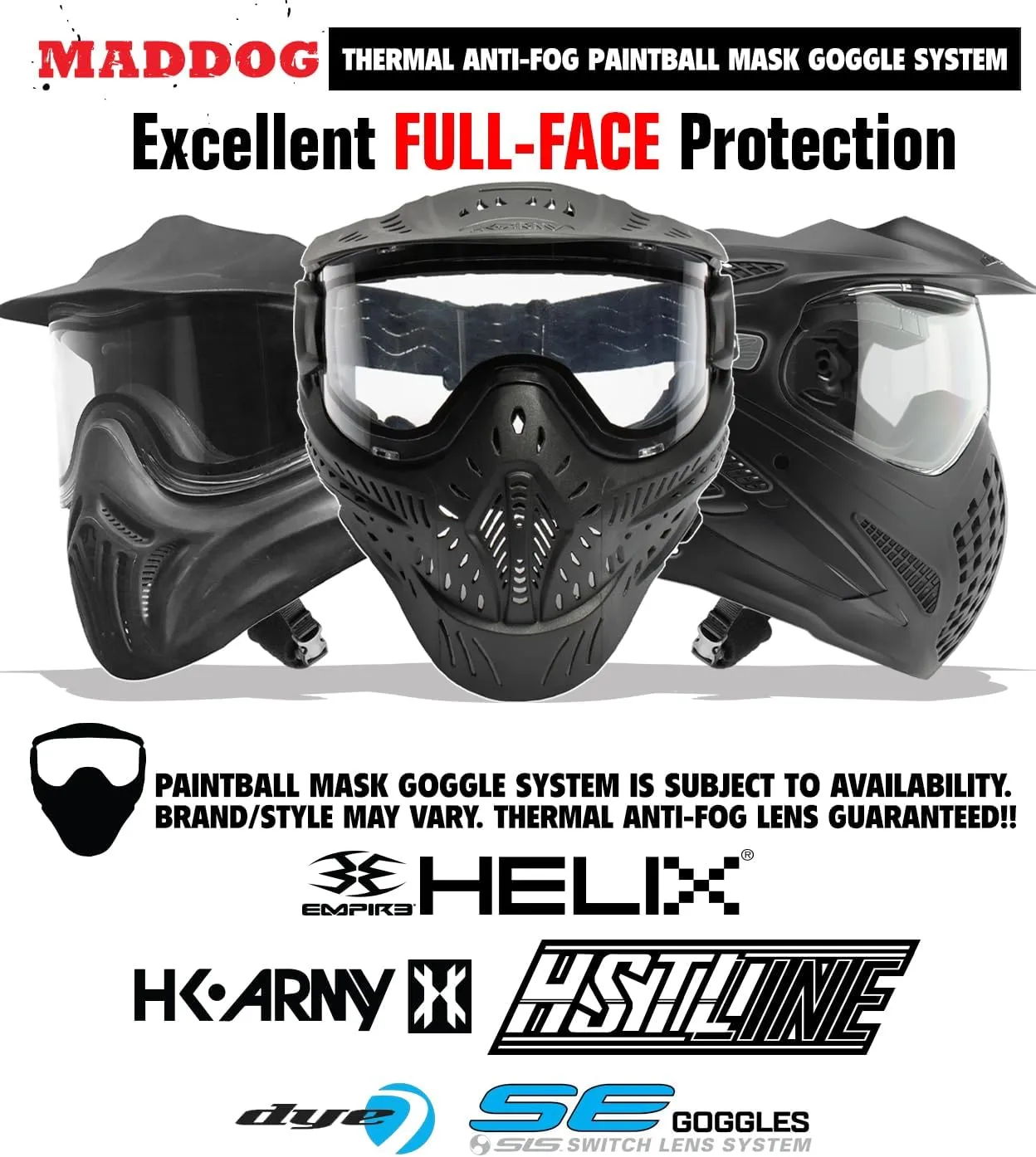 Maddog Empire Mini GS Full Auto Paintball Gun Marker w/HPA Tank, Empire Halo Too Loader, Thermal Anti-Fog Paintball Mask Goggle, Neck Protector, 4 3 Harness & (4) Pods Starter Package