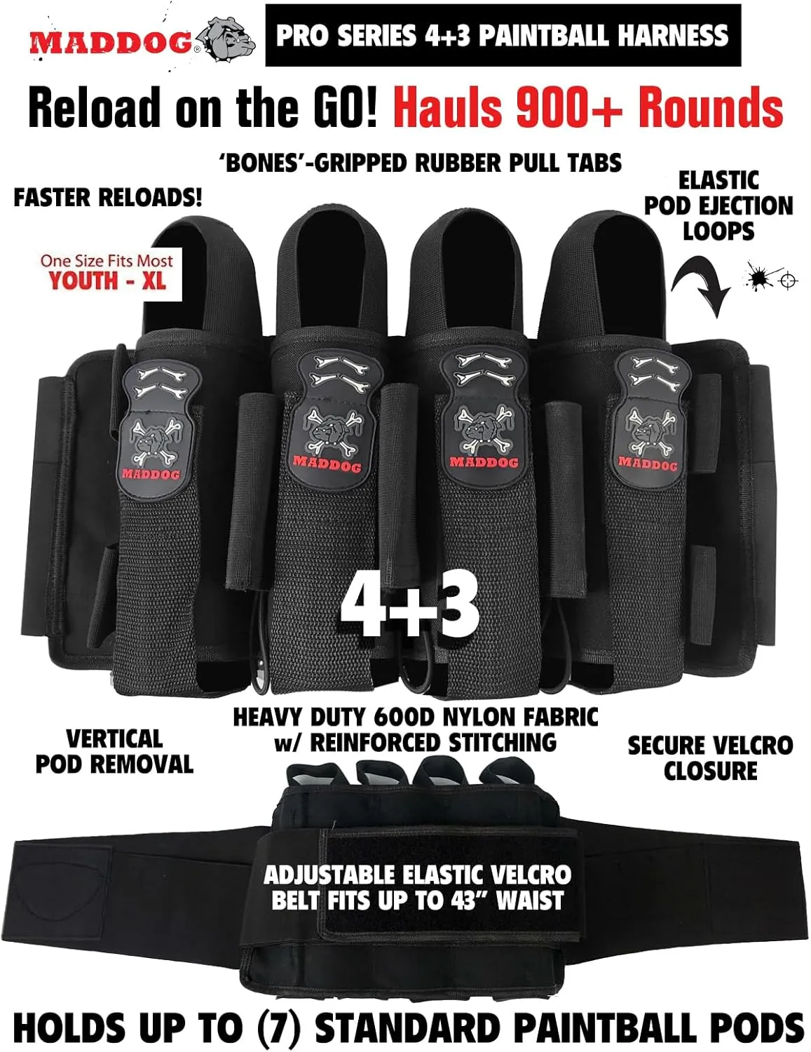 Maddog Empire Mini GS Full Auto Paintball Gun Marker w/HPA Tank, Empire Halo Too Loader, Thermal Anti-Fog Paintball Mask Goggle, Neck Protector, 4 3 Harness & (4) Pods Starter Package