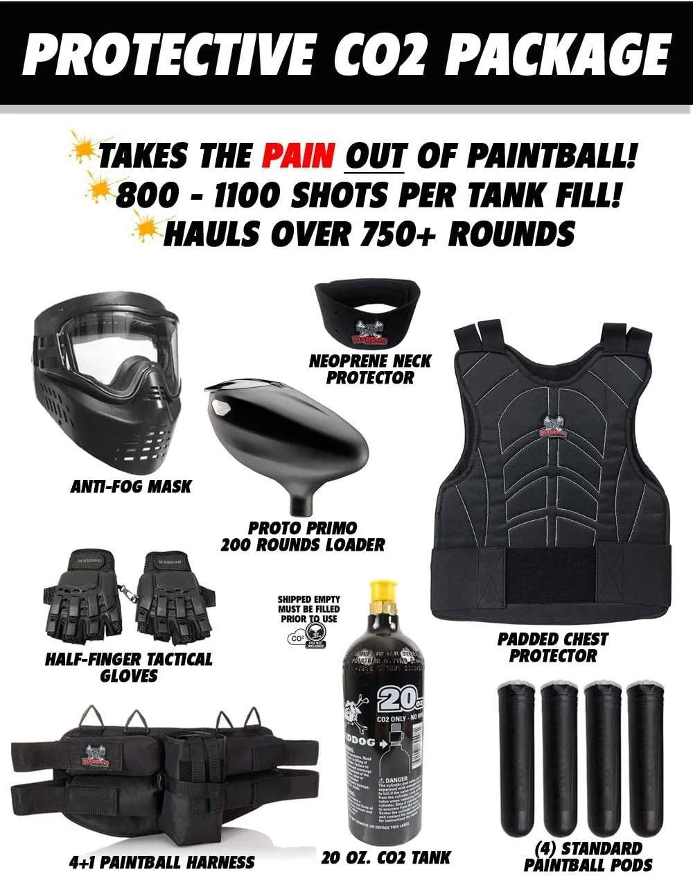 Maddog Tippmann Stormer Protective CO2 Paintball Gun Marker Starter Package