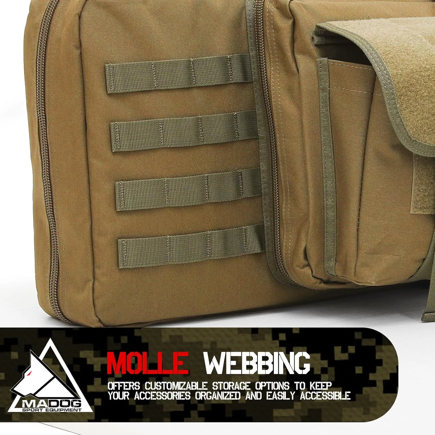 MADOG 40 inch Double Rifle Bag Soft Pistol Cases Long Portable Tactical Shotgun Backpack for Shooting Hunting Carrying, Tan