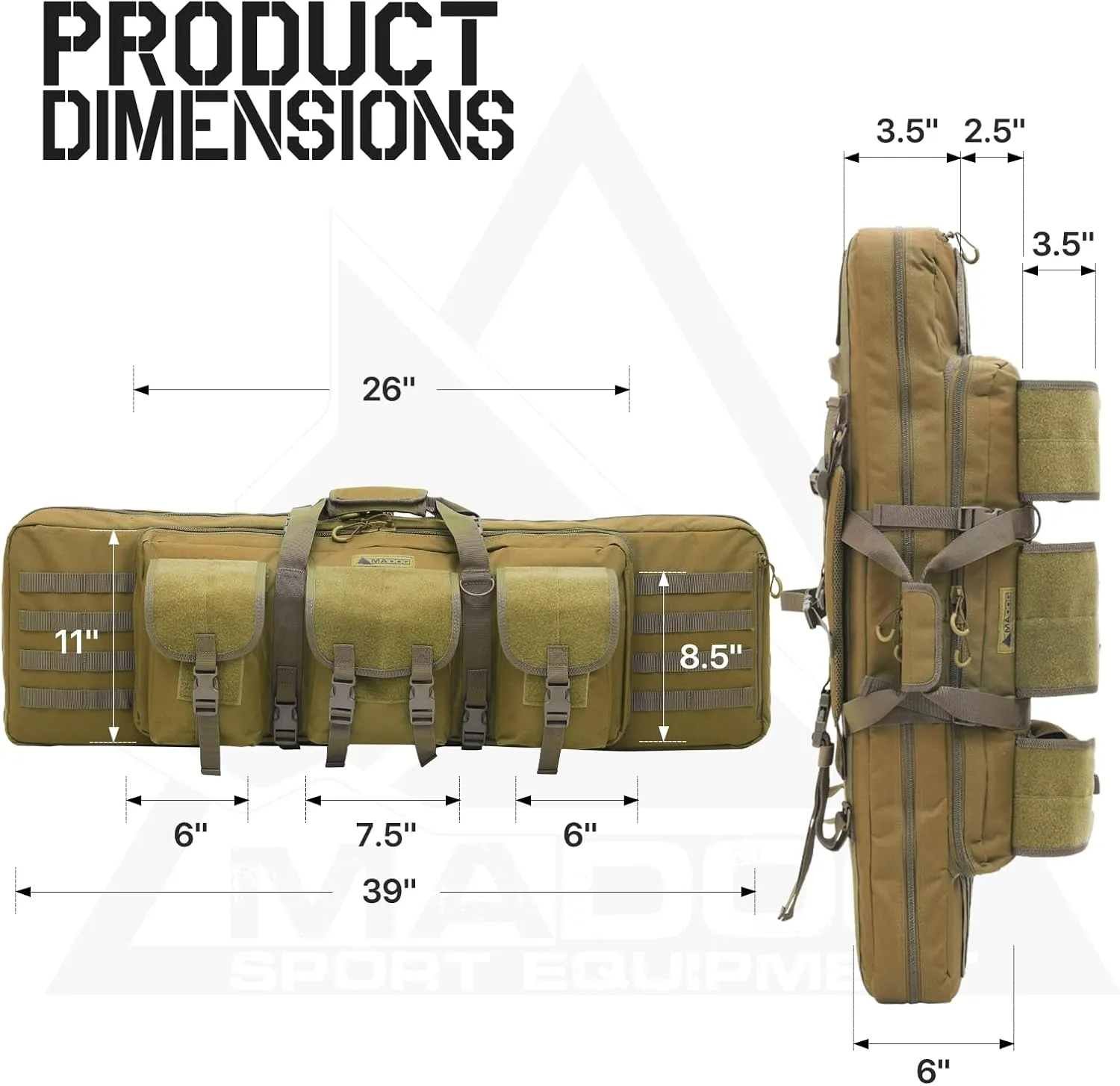 MADOG 40 inch Double Rifle Bag Soft Pistol Cases Long Portable Tactical Shotgun Backpack for Shooting Hunting Carrying, Tan