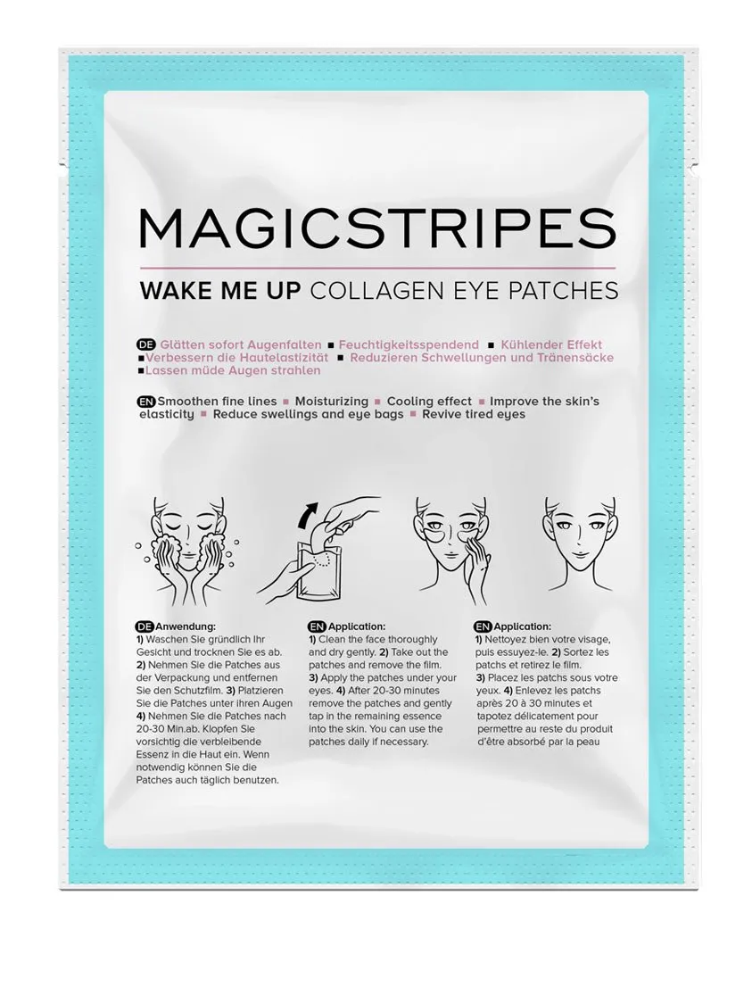 MAGICSTRIPES Wake Me Up Collagen Eye Patches - Pads for Puffy Eyes & Bags, dark Circles and Wrinkles, with Hyaluronic Acid, Hydrogel, Deep Moisturizing Collagen Eye Mask (BOX - 5 Masks)