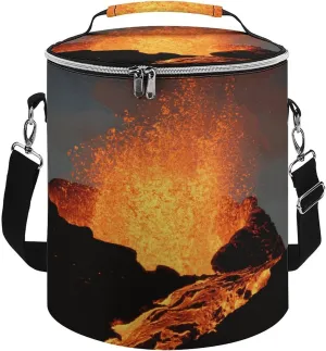 Magma Volcanoes Eruption Cylindrical Cooler Bag with Handle Portable Lunch Bags Adjustable Shoulder Straps Insulation Tote