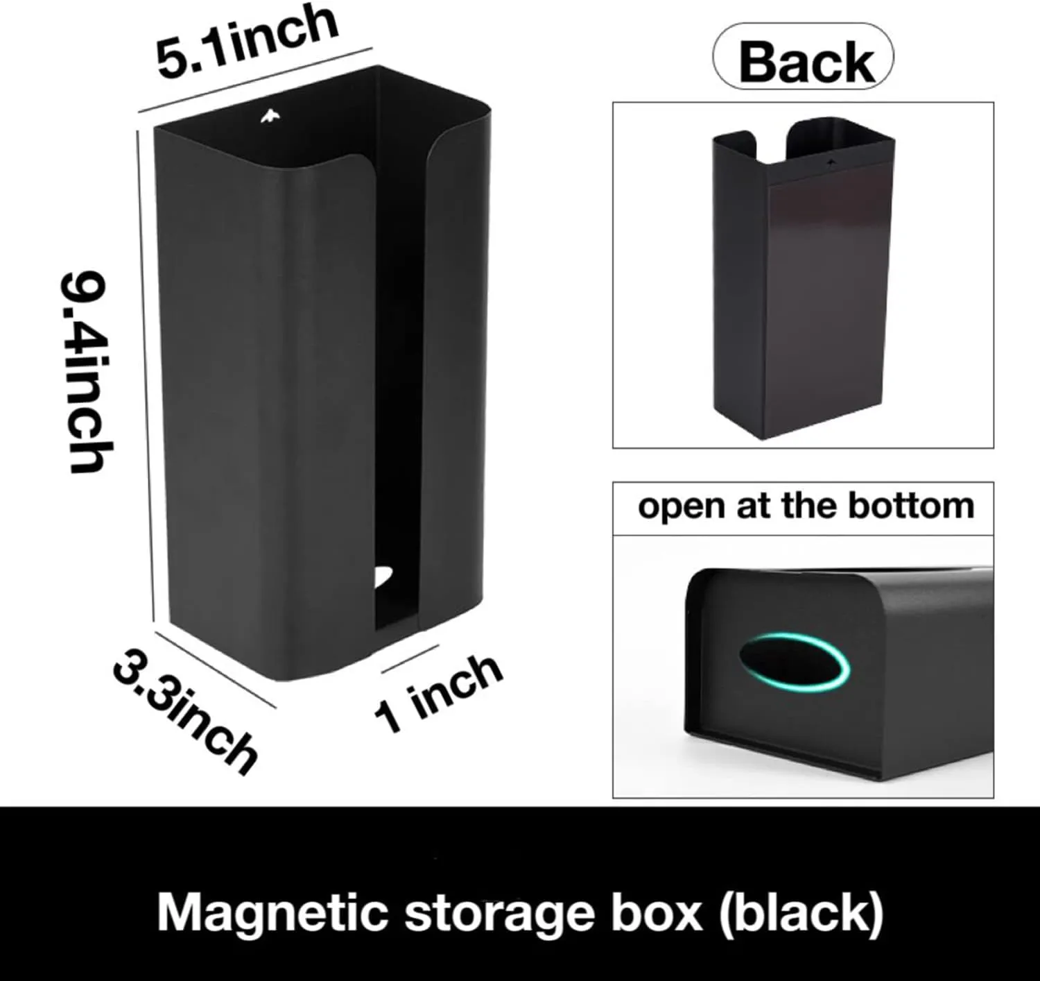 Magnetic Suction Plastic Bag Holder - Grocery Bag Dispenser - Wide Opening Plastic Bag Tissue Storage Device Without Installation - Fingerprint Resistant (Black)