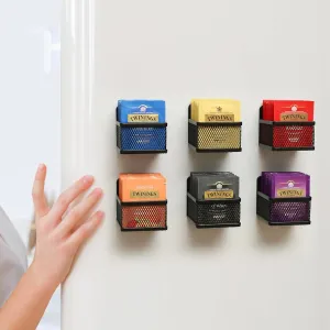 Magnetic Tea Bag Organizer, 6-Piece Metal Tea Organizers and Storage for Refrigerator, Counter or Kitchen Shelf, Idea Tea Gift for Tea Lovers, small, black, DB-1205