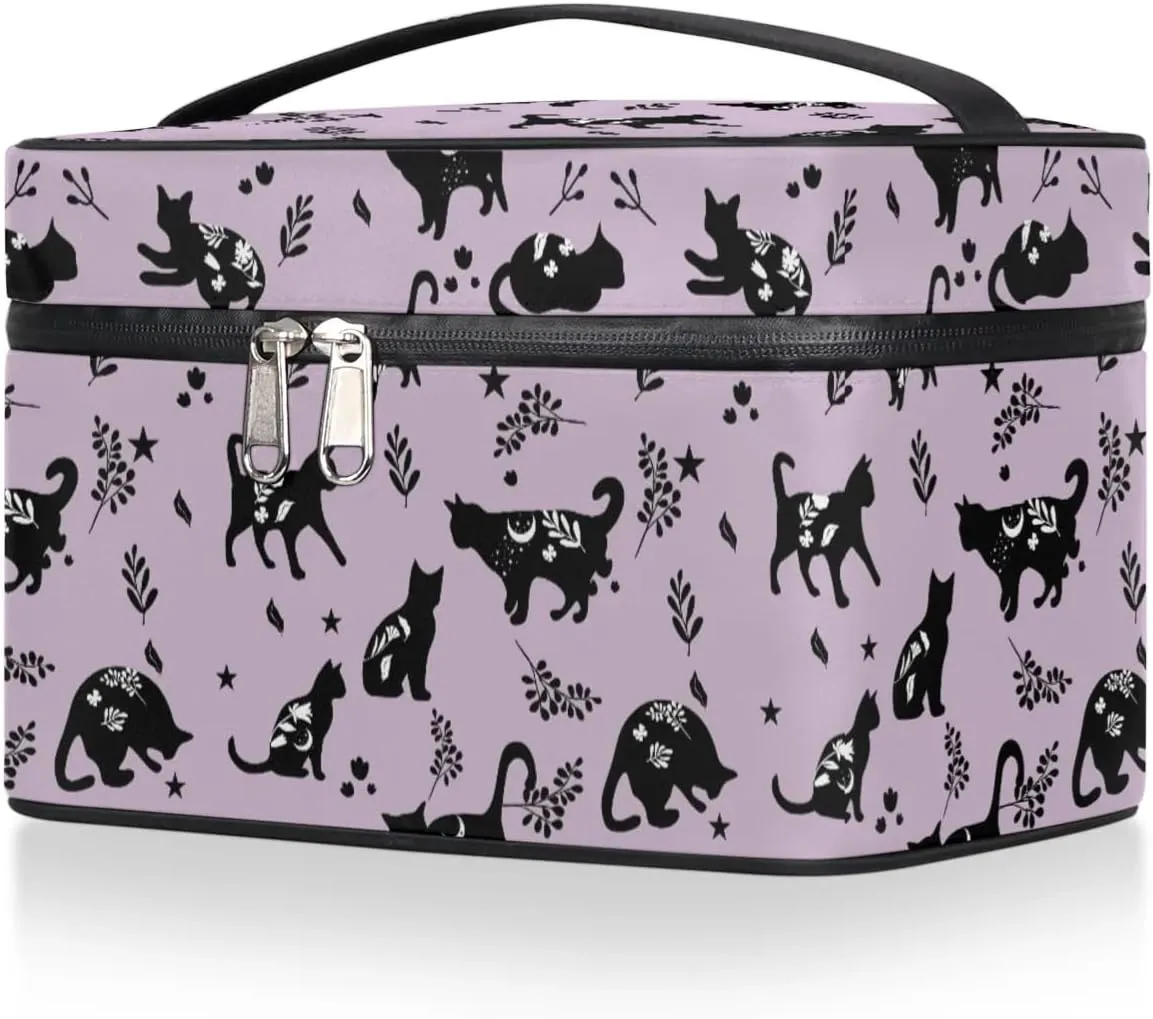 Makeup Travel Bag Organizer Toiletry Bag for Women Portable Cosmetic Storage Case with Handle, Large Capacity Lightweight Toiletries Brush Zipper Bag - Cat Magic