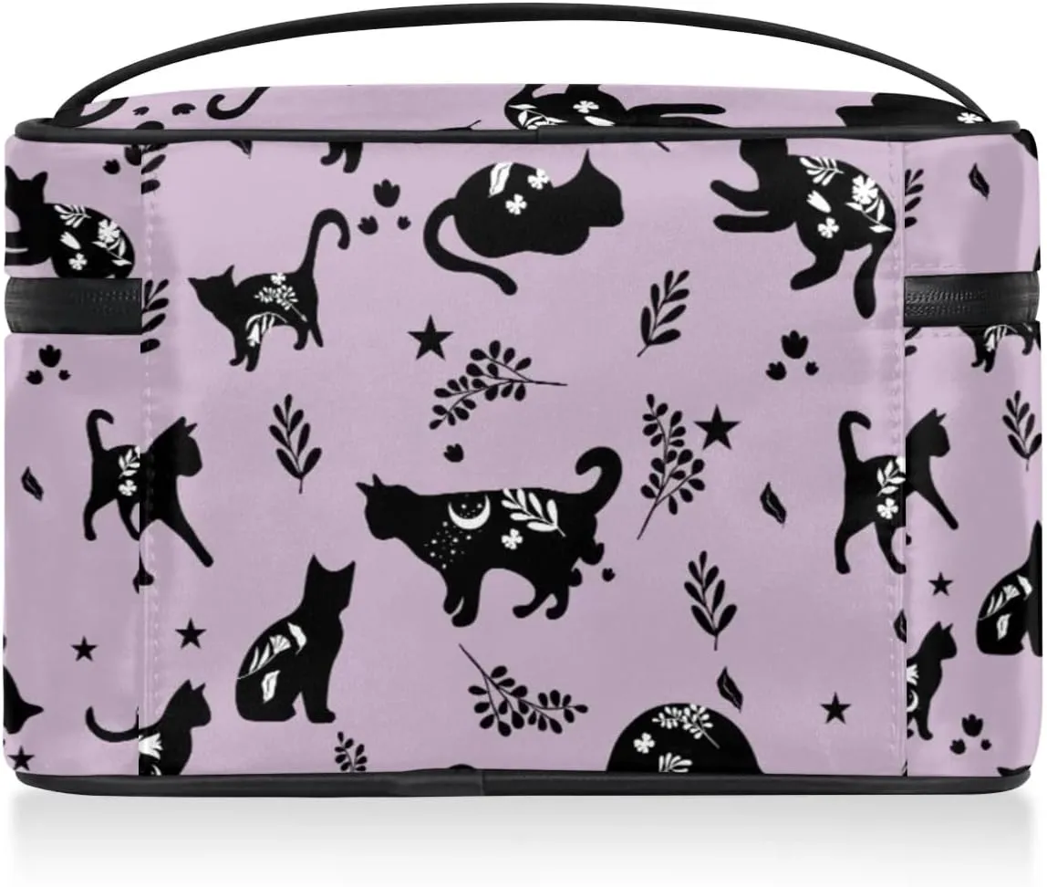 Makeup Travel Bag Organizer Toiletry Bag for Women Portable Cosmetic Storage Case with Handle, Large Capacity Lightweight Toiletries Brush Zipper Bag - Cat Magic