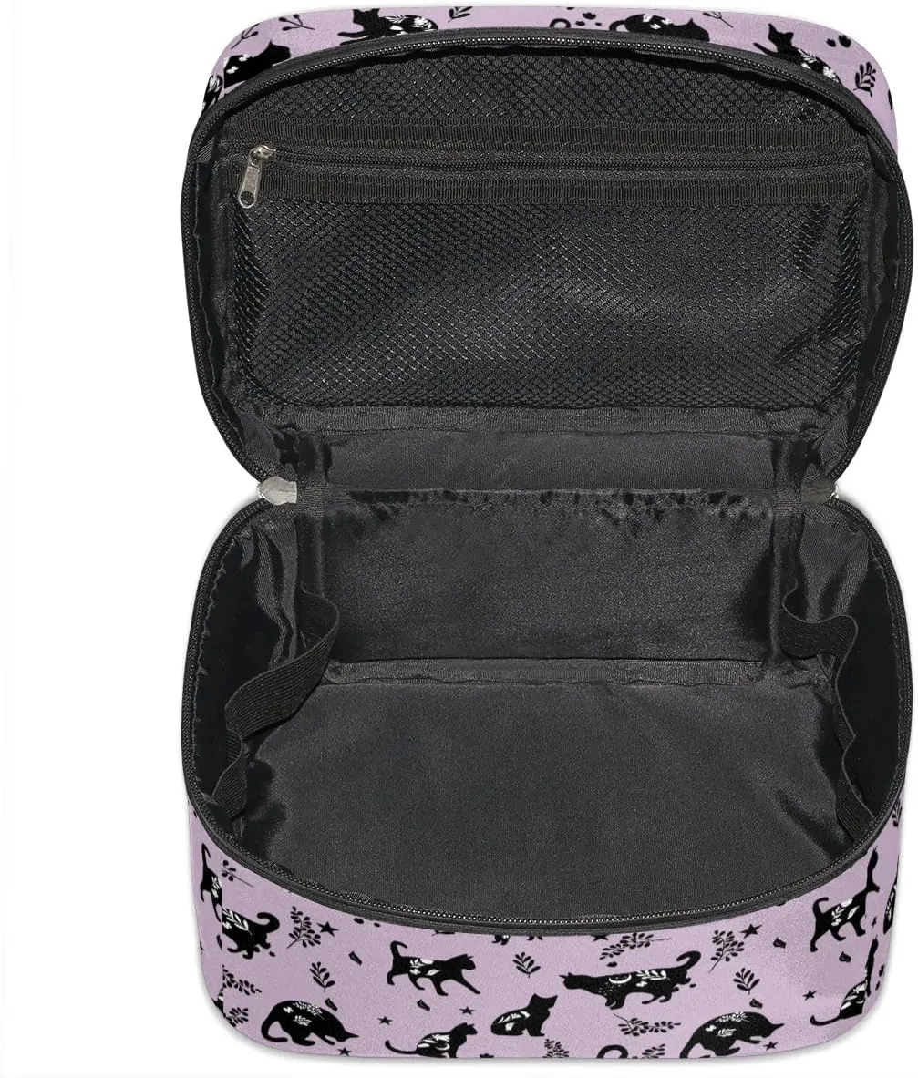 Makeup Travel Bag Organizer Toiletry Bag for Women Portable Cosmetic Storage Case with Handle, Large Capacity Lightweight Toiletries Brush Zipper Bag - Cat Magic