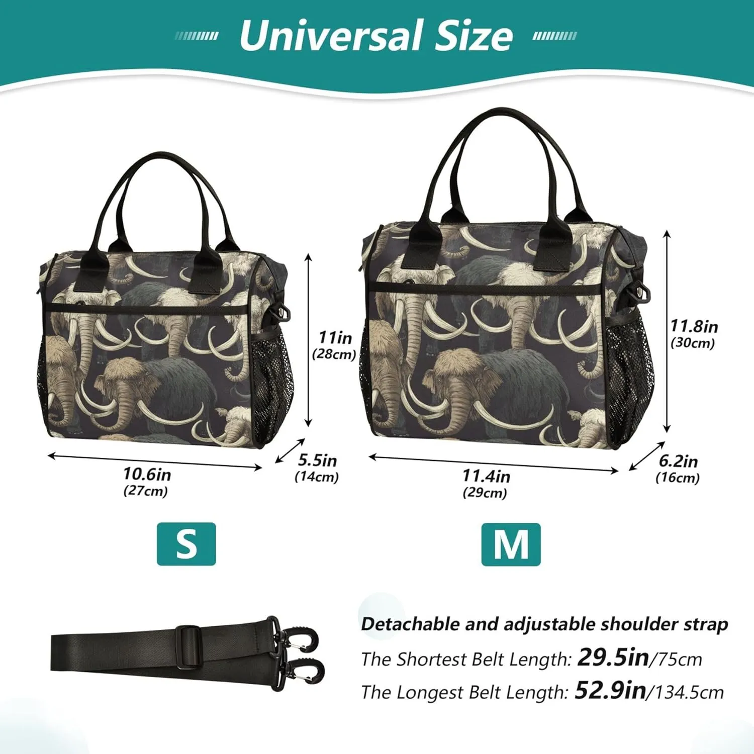 Mammoths Elephants Lunch Bag for Women Men, Cooler Lunch Box Portable Meal Prep Food Container for Office Work Travel Picnic