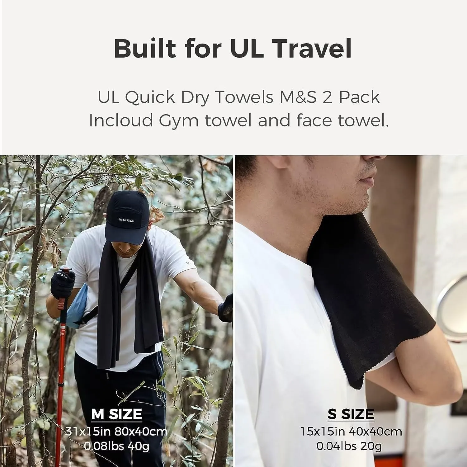 M&S Ultralight Quick Dry Towel - Microfiber Travel & Beach Towel, Compact Packable with Pocket, Ideal for Camping, Gym & Swimming (Olive drab, 2 Set)