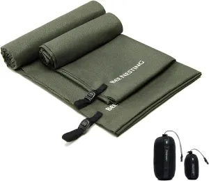M&S Ultralight Quick Dry Towel - Microfiber Travel & Beach Towel, Compact Packable with Pocket, Ideal for Camping, Gym & Swimming (Olive drab, 2 Set)