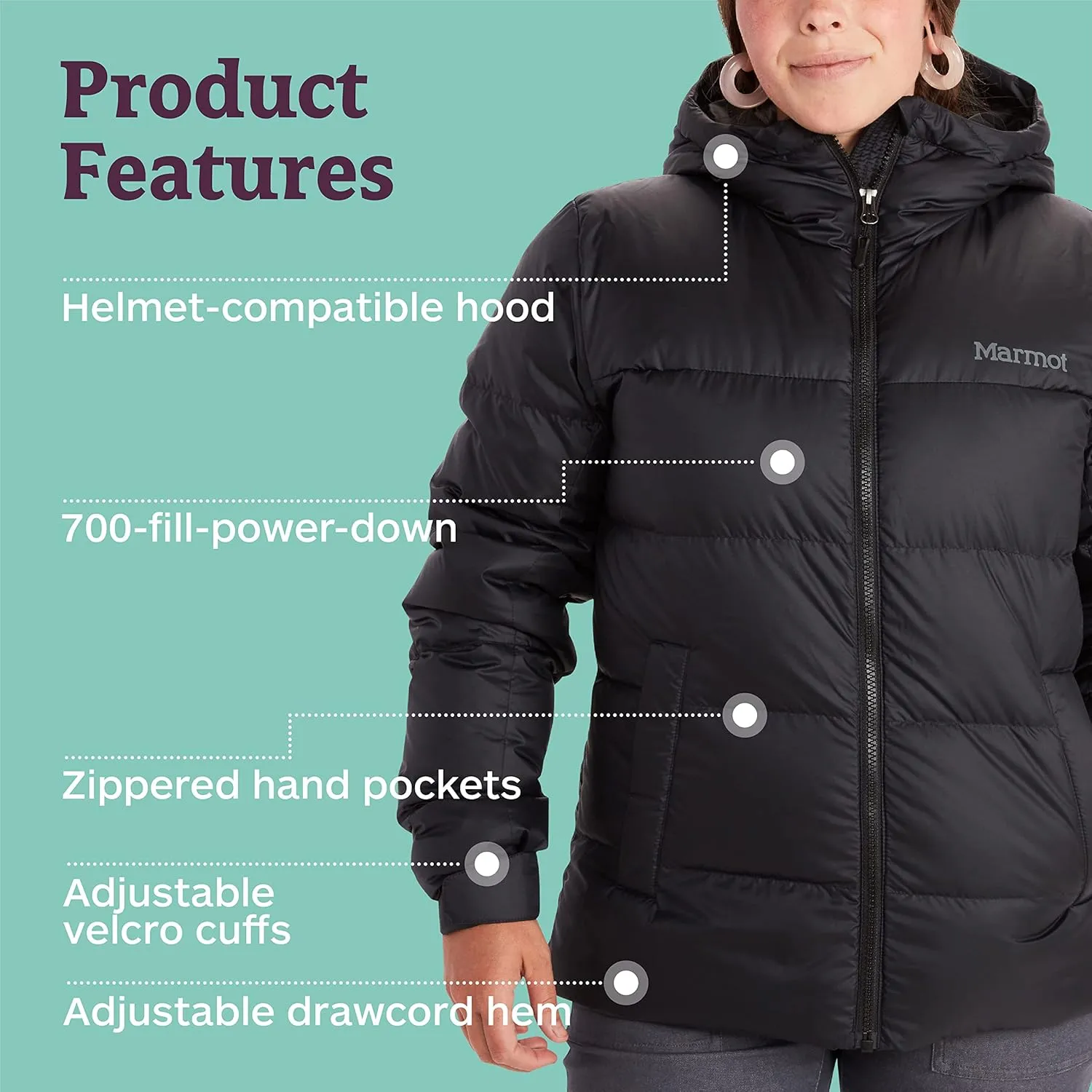 MARMOT Women's Guides Down Hoody - 700-Fill Insulated, Water-Resistant, Lightweight Puffer Jacket with Hood