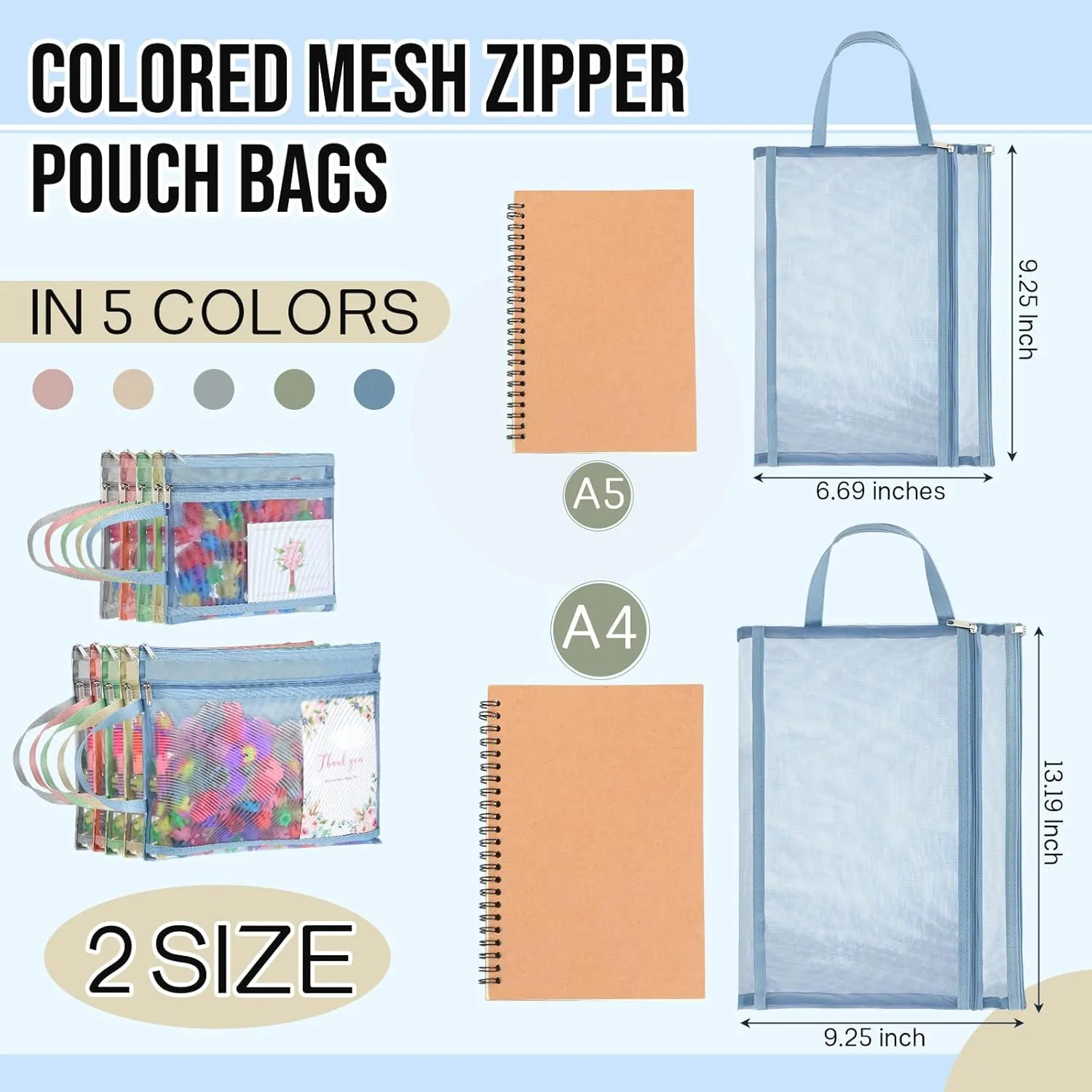 Marspark 20 Pack Mesh Zipper Pouch Bags, Nylon Puzzle Building Block Sets Toy Storage & Organization A4 & A5 Plastic Clear Zipper Pouches with Handles for Travel School Office Games, 5 Colors