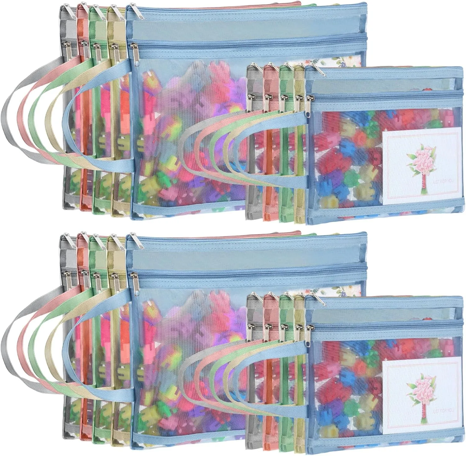 Marspark 20 Pack Mesh Zipper Pouch Bags, Nylon Puzzle Building Block Sets Toy Storage & Organization A4 & A5 Plastic Clear Zipper Pouches with Handles for Travel School Office Games, 5 Colors