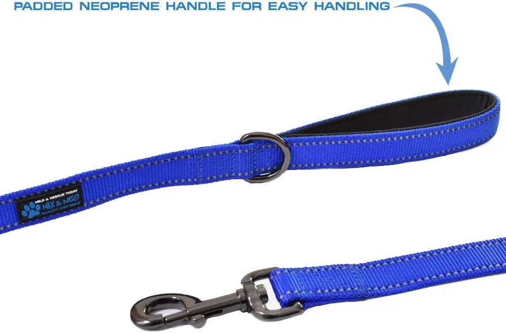 Max and Neo Double Handle Traffic Dog Leash Reflective - We Donate a Leash to a Dog Rescue for Every Leash Sold (Blue, 4 FT)