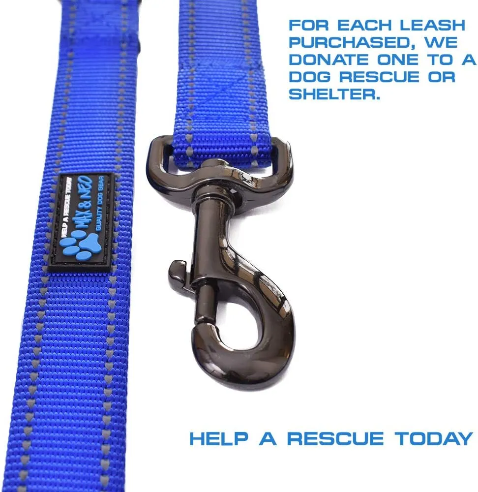 Max and Neo Double Handle Traffic Dog Leash Reflective - We Donate a Leash to a Dog Rescue for Every Leash Sold (Blue, 4 FT)