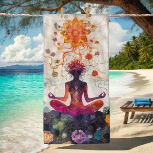 Meditative Ocean Breeze Beach Towel Colorful Spiritual Art Microfiber Towel, Quick Dry Soft Sand Free Lightweight Blanket, Yoga Travel Picnic Essentials 62x31 Inch