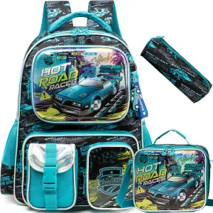 Meetbelify Backpacks for Boys School Backpacks for Elementary Students Ages 8-10 Kids Aesthetic Travel Backpack Laptop Bookbag with Lunch Box Pencil Case 3 in 1 Backpack Set for Boys
