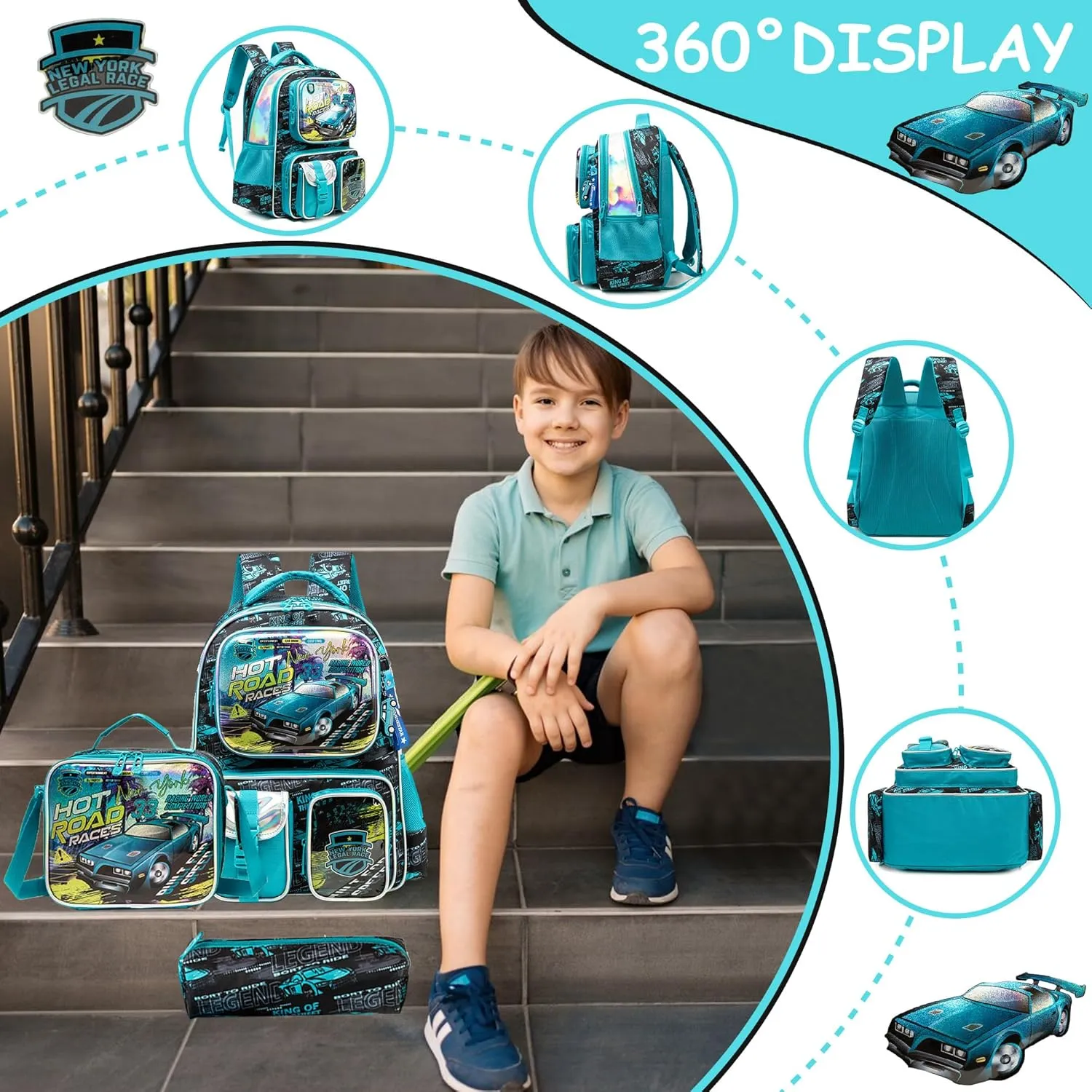 Meetbelify Backpacks for Boys School Backpacks for Elementary Students Ages 8-10 Kids Aesthetic Travel Backpack Laptop Bookbag with Lunch Box Pencil Case 3 in 1 Backpack Set for Boys