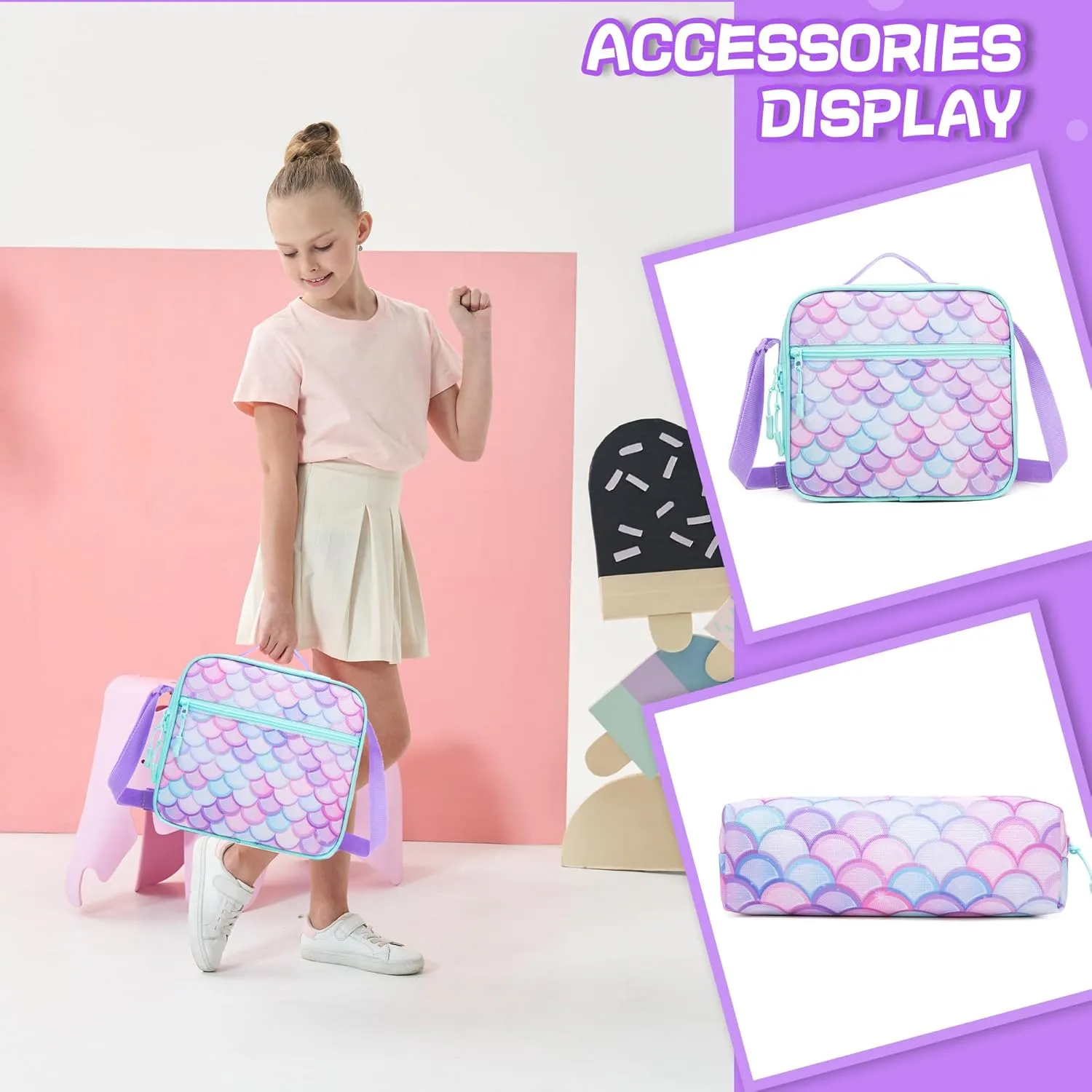 Meetbelify Rolling Backpack for Girls Mermaid Backpack with Wheels Kids Wheeled Backpacks for Elementary Students Roller Backpacks for Girls Ages 8-10 Back to School Supplies