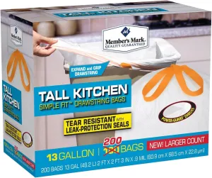 Members Mark Tall Kitchen Simple Fit Drawstring Bags