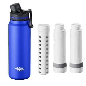 Membrane Solutions C3 32oz Stainless Steel ACF UF Filtered Water Bottle with Extra 2 Packs ACF   1 Pack UF Replacement Filter
