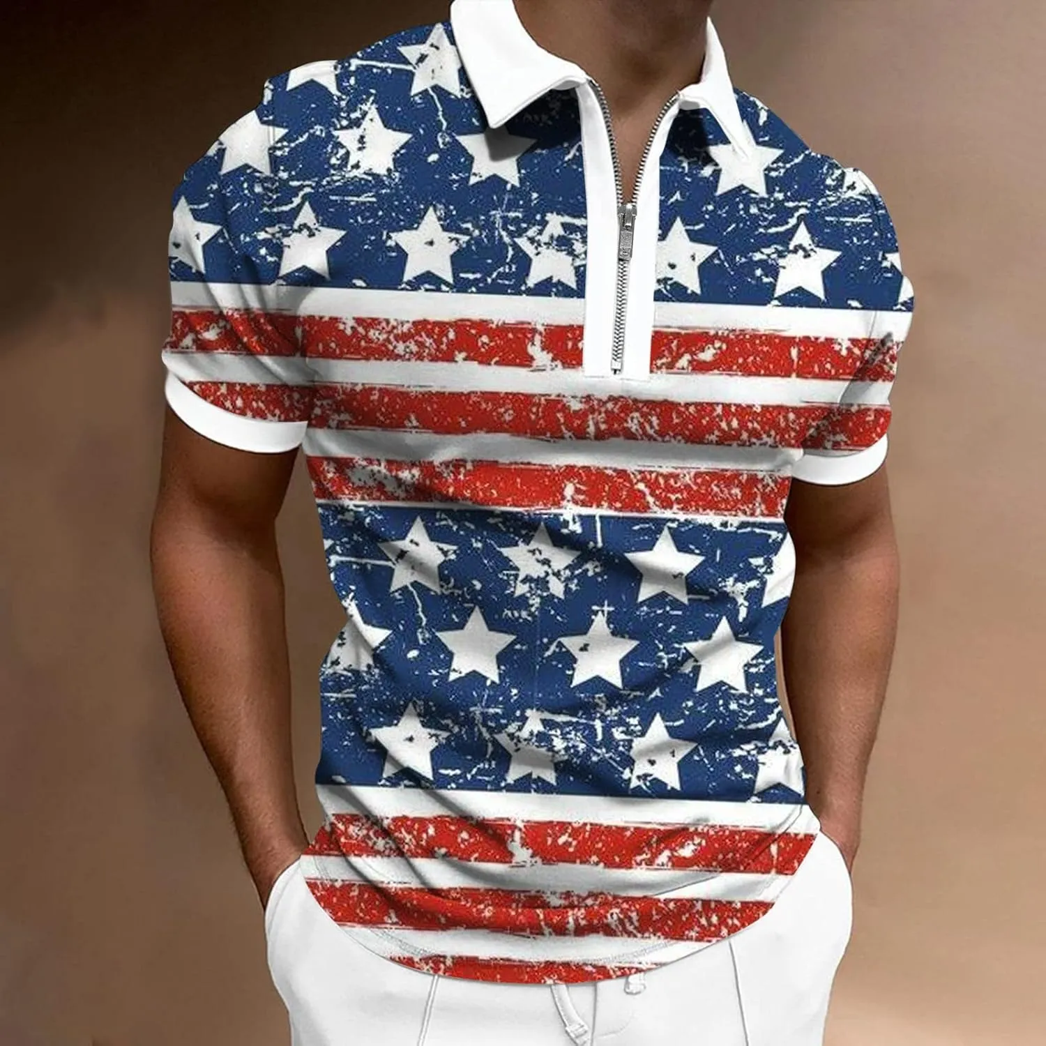 Men's 4Th of July Polo Shirt Short Sleeve 1/4 Zipper Patriotic Golf Shirts Graphic Workout American Flag T-Shirts