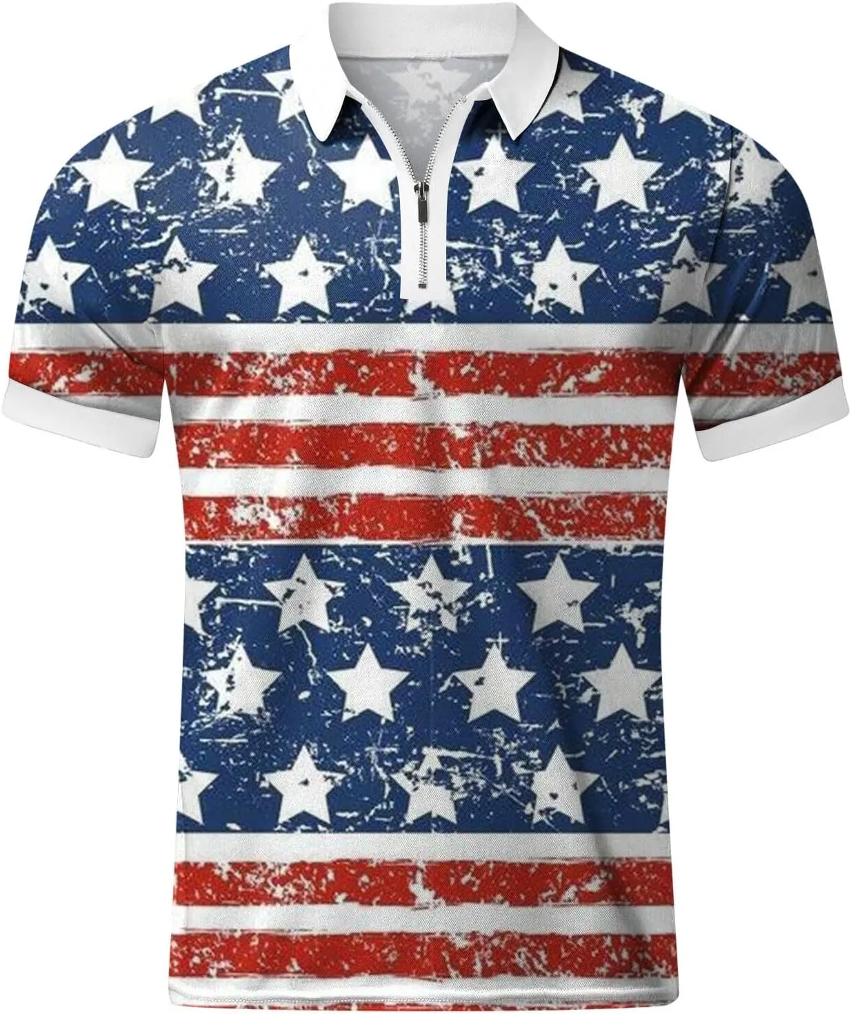 Men's 4Th of July Polo Shirt Short Sleeve 1/4 Zipper Patriotic Golf Shirts Graphic Workout American Flag T-Shirts