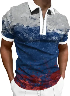 Men's 4Th of July Polo Shirt Short Sleeve 1/4 Zipper Patriotic Golf Shirts Graphic Workout American Flag T-Shirts
