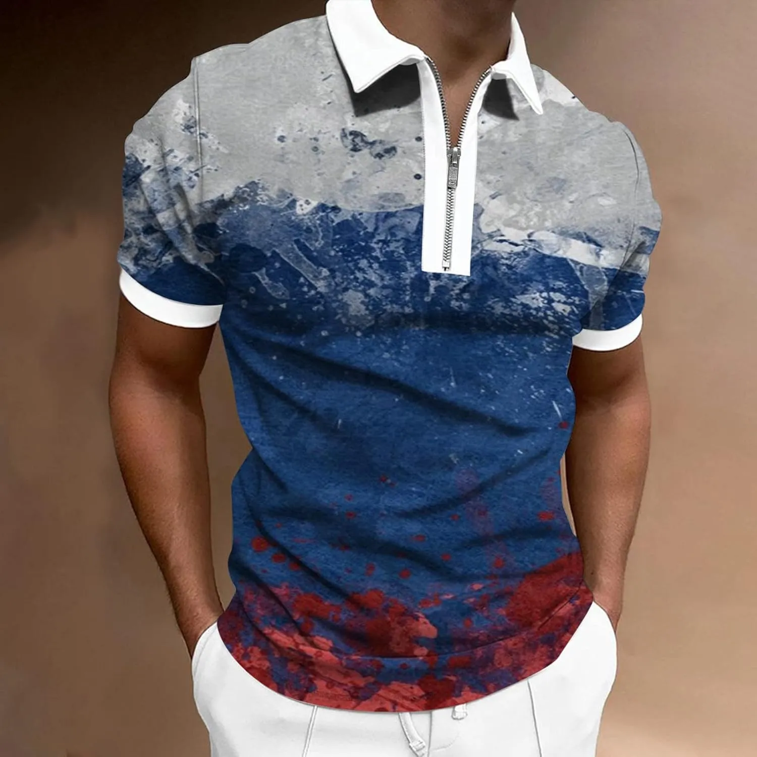 Men's 4Th of July Polo Shirt Short Sleeve 1/4 Zipper Patriotic Golf Shirts Graphic Workout American Flag T-Shirts