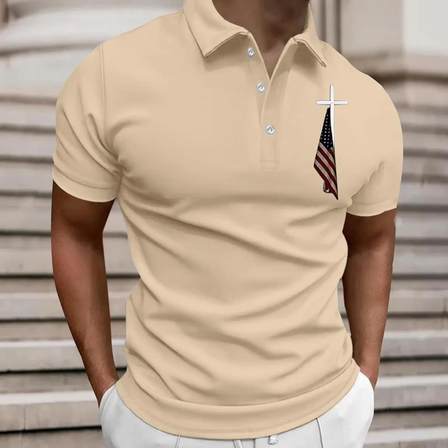 Men's 4Th of July Polo Shirt Short Sleeve 1/4 Zipper Patriotic Golf Shirts Graphic Workout American Flag T-Shirts