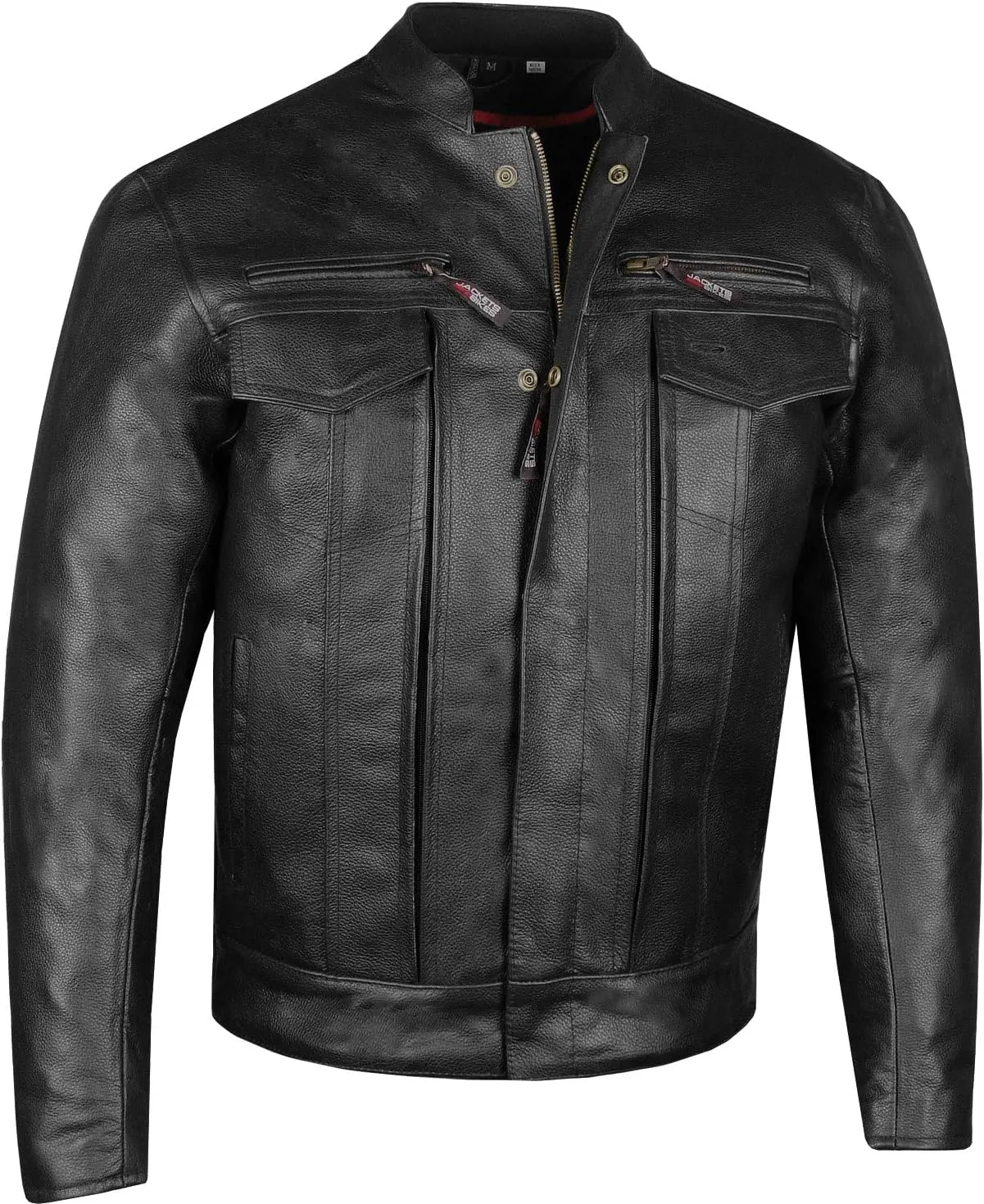 Men's Commuter Premium Natural Buffalo Leather Motorcycle Jacket CE Armor Conceal Carry Gun Pockets Cruiser Biker Black L
