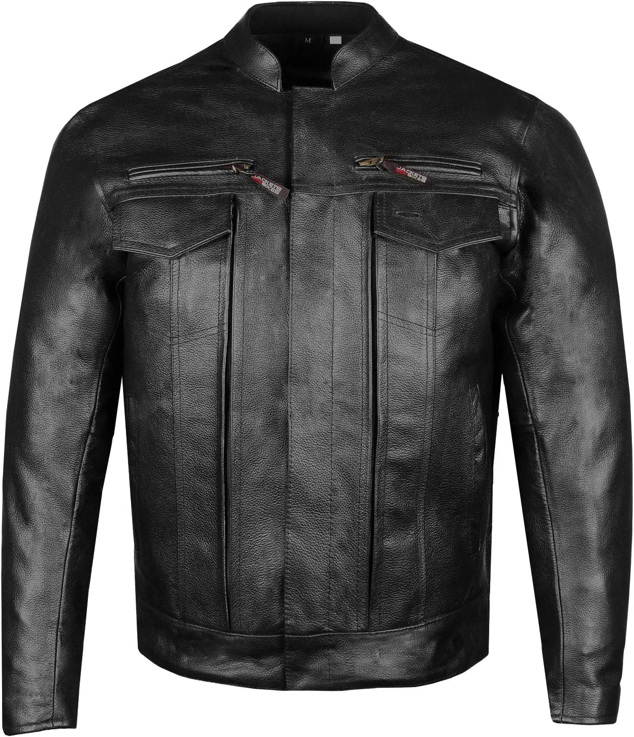 Men's Commuter Premium Natural Buffalo Leather Motorcycle Jacket CE Armor Conceal Carry Gun Pockets Cruiser Biker Black L
