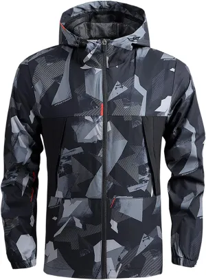 Men's Rain Jacket Waterproof Breathable Camo Hooded Windbreaker Jacket Men's Outdoor Sports Jackets Lightweight Coat